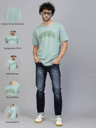 Image of Rigo Back Printed Half Sleeves Round Neck Oversized T-Shirt for Men | Drop Shoulder T-Shirt for Men | Loose Baggy Fit T-Shirt for Men