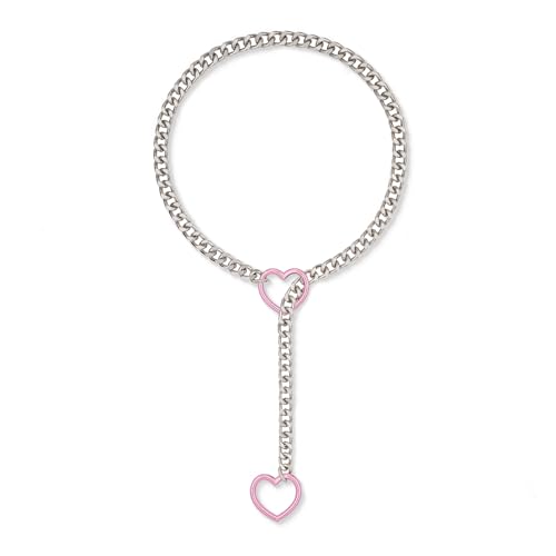 Yamobi Collar de Gargantilla para Mujer, Cadena de Corazón Rosa, Collar Tipo Y con Cadena Punk Rock, Cadena Ajustable Larga, Joyería de Acero Inoxidable