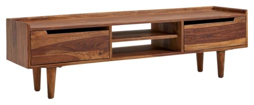 Image of Solid Wood TV Unit for Living Room 55 Inch Furniture - Wooden TV Unit with Storage Cabinet with 2 Door, 2 Open Shelves Wooden TV Cabinet for Living Room - Fits up to 55-Inch TV (Adam)