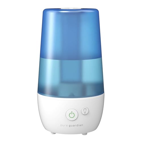 PureGuardian H965AR Ultrasonic Cool Mist Humidifier, 70 Hrs. Run Time, 1 Gal. Tank Capacity, 320 Sq. Ft. Coverage, Small Rooms, Filter Free, Silver Clean Treated Tank, Includes Essential Oil Tray