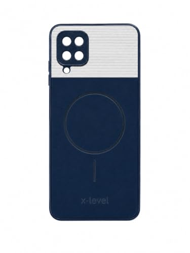 Image of Bintage Dual-Leather Mac Safe Design Phone Case| Soft Touch Finish | Full Camera Protectection Back Cover Compatible for Samsung A12 /Galaxy F12 / M12 - Blue & White