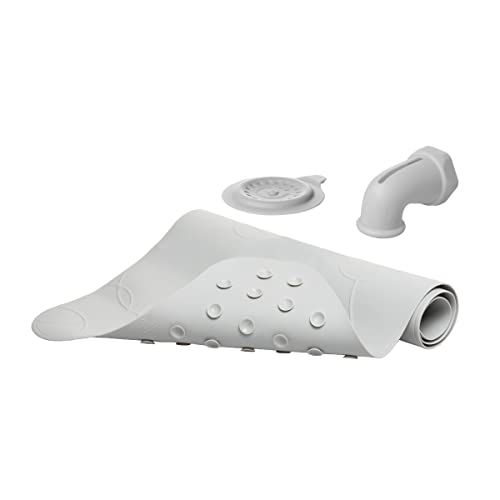 Image of Ubbi Bath Drain Cover, Spout Guard & Bath Mat Bundle, Baby and Toddler Bath Time Accessories, Gray