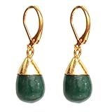 Gempires Natural Green Aventurine Teardrop Dangle Drop Earrings for Women with Hypoallergenic 14K Gold Plated Hoops, Lightweight Elegant Gift for Mom, Wife, Girlfriend