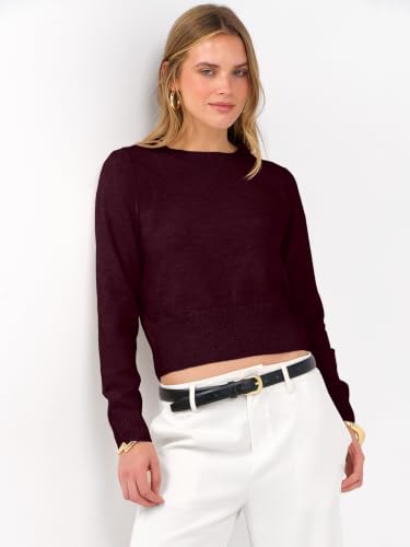 Image of ANRABESS Women's Long Sleeve Sweaters Cropped Crew Neck | Business Casual Tops,Light Weight Comfy Knit,Pullover ShortSweater,Basic Classic,Fall Fashion Winter Layer Clothes
