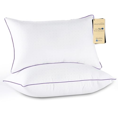 JOLLYVOGUE Pillows Queen Size Set of 2, Medium Supportive Bed Pillows with Super Soft Down Alternative Fill, Luxury Fluffy Hotel Quality for Side, Back, and Stomach Sleepers