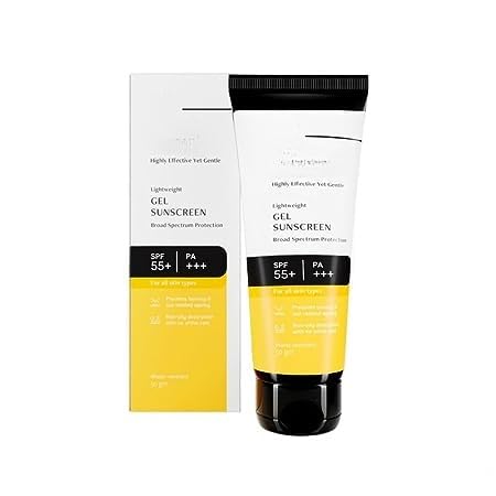 Gel Sunscreen SPF 55+ and PA+++ | Gel based sunscreen for oily skin, combination skin, normal skin | Broad spectrum sunscreen, No White Cast, Lightweight, Non greasy - 50g