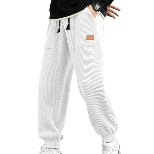 Corduroy Joggers for Men with Pockets Elastic Waist Baggy Sweatpants Drawstring Tapered Chino Pants with Pockets3