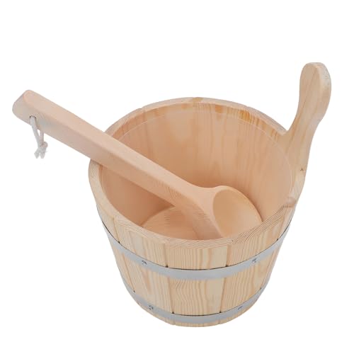 ANDRESLAD Seau en Bois pour Sauna 5L Étanche Louche Ergonomique Tonneau Traditionnel Polyvalent pour Bain Vapeur et Arrosage Jardin Accessoires Sauna Domestique en Bois Naturel