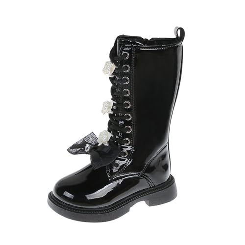Girls Boots Winter Lace Up Side Zipper PU Leather Riding Boots with Bowknot Fashion Kids Mid Calf Waterproof Boot4