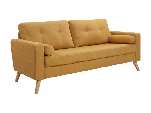 Vente-unique - Canapé 3 Places en Tissu Effet Lainage à bouclettes Tatum - Jaune