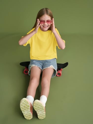 Image of Girls Athletic Oversized Crop Tops Kids Drop Shoulder Short Sleeve T Shirts Workout Tees 5-14 Years
