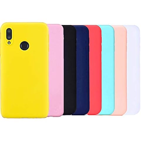 HereMore 8 Pack Case for Huawei P Smart 2019/Honor 10 Lite, Soft Flexible Silicone Case Shockproof Protective Shell Back Cover, Red, Dark Blue, Deep Pink, Green, Yellow, Black, White, Pink Cover
