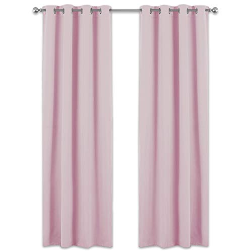 PONY DANCE Rideaux Salon Enfants - (132 cm Largeur sur 210 Hauteur, Rose Clair) Rideau Thermique Uni Draperies à Oeillets Lumineux Bloquer Anti-Bruit pour des Maison Chambre, 2 Panneaux