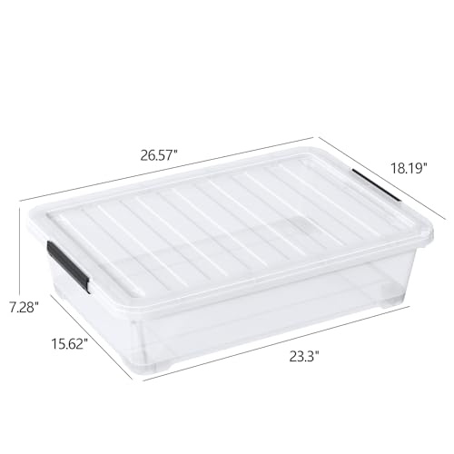 Image of 42 L 3 Packs Clear Plastic Under Bed Storage Container with Lid and Wheels, Underbed Stackable Boxes