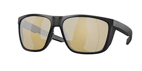 Costa Man Sunglasses Matte Black Frame, Blue Mirror Lenses, 62MM