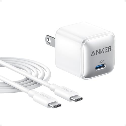 Anker Bloco De Carregador Usb C 20 W, Carregador 511 (Nano Pro), Carregador Rápido Compacto Piq 3.0 Para Iphone 16/ Plus/16 Pro/16 Pro Max, Série 15, Galaxy, Pixel 4/3, Ipad (Branco, 1 Pacote E 1 Ca