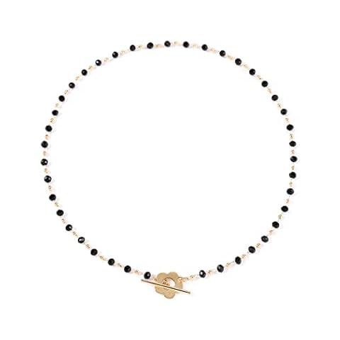 Ushiny Boho Beaded Choker Necklace Gold Flower Lariat Lock Necklace Black Beads Necklace Summer Beach Festival Jewellery for Women and Girls Cover
