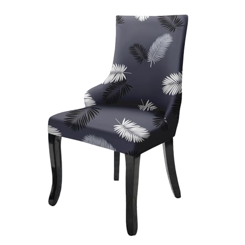 Image of House of Quirk Wingback American Side Chair Slipcover-Accent Chair Cover Slipcover with Arm,Washable Dining Chair with Nailed Trim Protector for Dining Living Room (Dark Grey Fern)