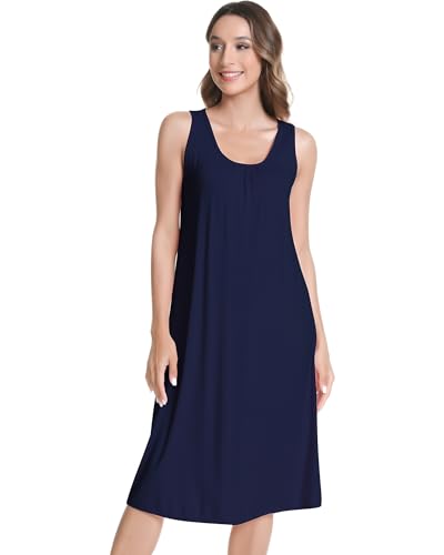 Image of NACHILA Women's Nightgowns-Viscose Made from Bamboo,Sleeveless Tank Night Gown Crew Neck Sleep Dress Cool Sleepshirts