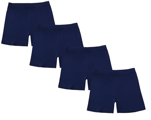 CHUNG Pantalones cortos de algodón para niñas pequeñas, para bailar, yoga, jugar, debajo del vestido, uniforme escolar, paquete de 4, 4 pares azul marino, 3-4 años