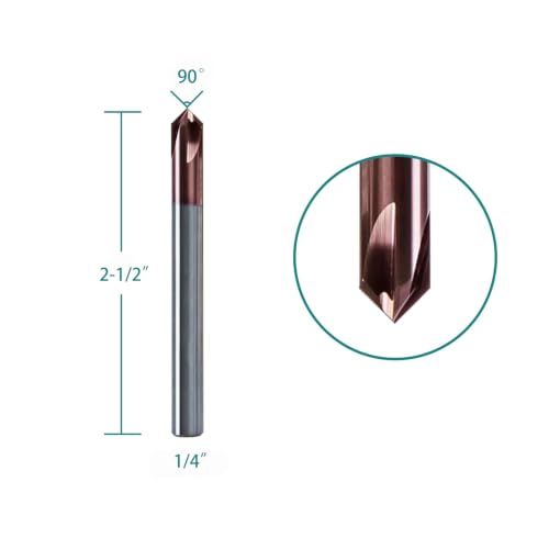 Image of NZ 1 /4 inch 90 4-Flute Chamfer Mill, CNC Milling Bits for V-Groove & TiSiN Coated HRC55 Stainless Steel, Titanium Alloy, Alloy Steel & Cast Iron | 5-Pack