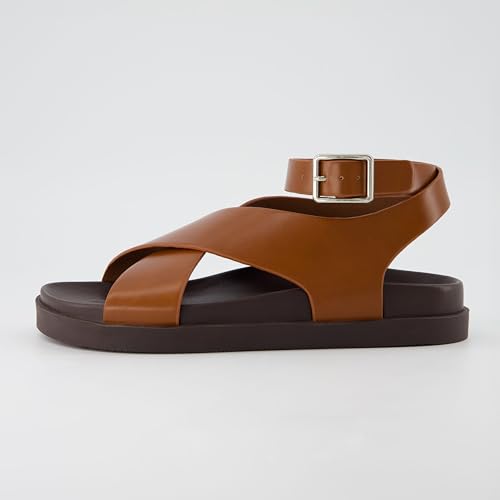 CUSHIONAIRE Emoji Platform Sandal for Women | Vegan Leather Crisscross Straps & Adjustable Ankle Buckle | Comfortable Walking Sandals | Slip-On Sandals for Women | Wide Width Available2
