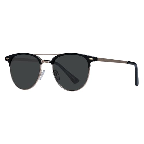 Piranha Eyewear Auteur Black and Gold Club Sunglasses for Men and Women with Brow Bar and Metal Frames