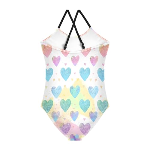 Girl's One Piece Swimsuit Rainbow Glitter Hearts Beach Bathing Swimwear2
