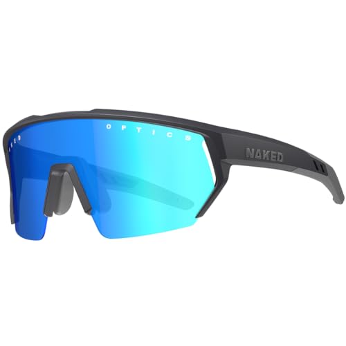 NAKED Optics Blade Sports Glasses Men Cycling Glasses Women Sports Sunglasses with UV400 Protection Fast Glasses Road Bike Cycling Glasses Running Glasses TR90 Frame (Black (Blue Glass)) - Image 3