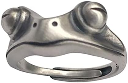Aukmla Retro Frog Ring Hypoallergenic Silver Adjustable Open Ring Vintage Cute Animal Finger Ring Jewelry for Women and Girls