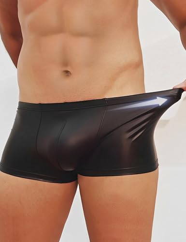 ohyeahlady Cueca boxer masculina de couro macio, sexy, cintura baixa, roupa de banho, roupa íntima p