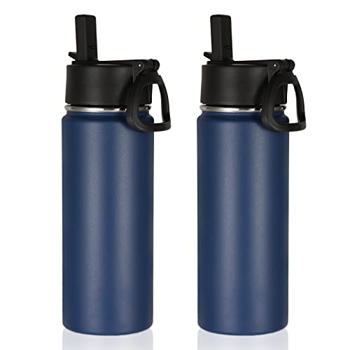 Volhoply 18oz Insulated Water Bottle 2 Pack, Multipack Kids Stainless Steel Water Bottles with Straw Lid