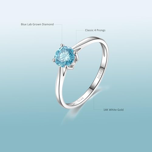 0.5 Carat IGI Certified Blue LAB Grown Diamond Engagement Rings in 14k White Gold Solitaire Anniversary Wedding Promise Rings Jewelry Gift for Women, VS1-VS2 Clarity, E-F Color2