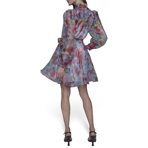 KARL LAGERFELD Women's Sheer Long Sleeve Puffer Wrap Mini Dress4