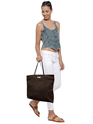 Image of The House of tara Cotton Oversized Canvas Tote Bag with Zip Pouch | YKK Zipper Closure | Padded Pocket for Tablet & Sunglasses /Phone | Bottle Holder | Strong Nylon Handles | Women