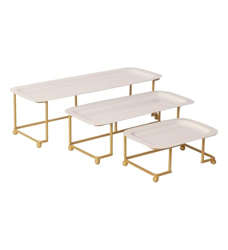 Image of Rectangular Metal Serving Platter Set of 3 - Multi-Tier Trays for Snacks & Party Serving | Decorative Buffet and Party Platters | Home Accessories Modern Design