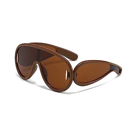 MYSNKU Oversized One Piece Sunglasses Women Men fashion Siamese Lenses Retro Design (Brown) Cover