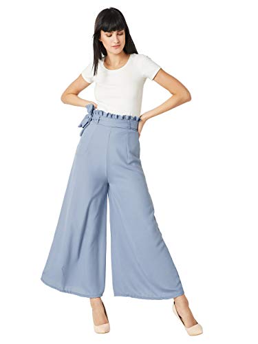 Image of Miss Chase Women's Blue Wide-Leg Trouser Pants