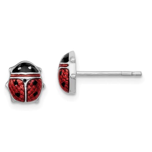 The Black Bow 7mm Red Ladybug Post Earrings in Sterling Silver and Enamel