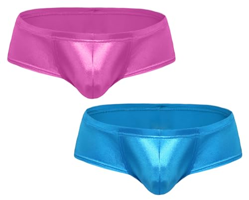 FEOYA Men's Metallic Shiny Boxer Briefs Sexy Pouch Bulge Low Rise Short Leg Trunks Underpants Sissy Cheeky Underwear
