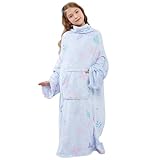 Viviland Wearable Fleece Blanket with Sleeves & Foot Pocket for Kids Lightweight Soft Blanket for Boys and Girls, 47' x 47' Inches