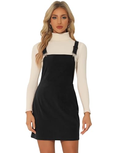 Allegra K A23082800UX0775 Women'S Suspender Skirt Adjustable Strap Pinafore Corduroy Floral Overalls Dress Small Black cover