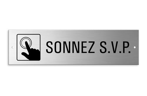 Plaque Sonnez s.v.p. 150x40 mm Aluminium brossé Aspect Acier inox 2-fois perforé
