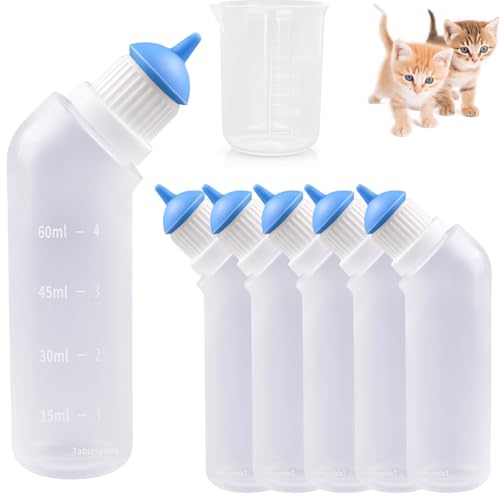 Gufastoe 5Pcs Haustier Fütterung Mini Silikon Nippel mit Flasche für Welpen Hund Katze oder andere Haustiere (Blaue Farbe)