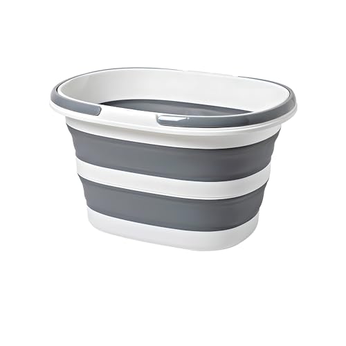 Gorocking 折りたたみ バケツ 16L/28L 大容量 おしゃれ キャンプ 洗濯 洗車 足湯 釣り (グレー, 28L)