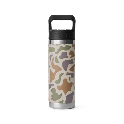 Image of YETI Rambler 18 oz Bottle, Vacuum Insulated, Stainless Steel with Straw Cap, Tan Camo