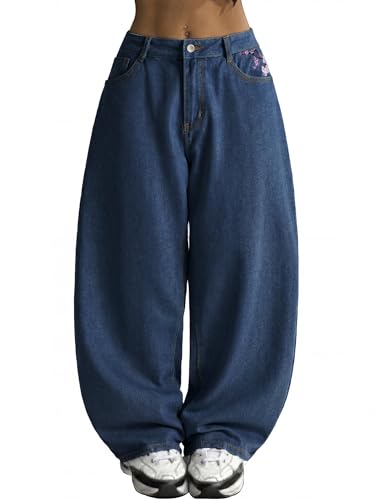 Image of EMMIOL Women Hip Hop 90s Vintage Baggy Jeans Denim Pants Mid Waist Jeans