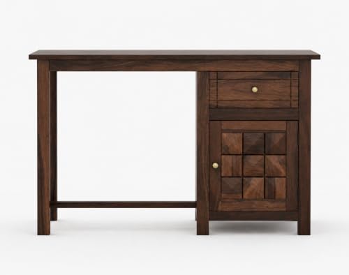 Image of Solid Sheesham Wooden Study Table & Desk with Drawer for Office and Home | Computer Laptop Table | Reading & Writing Desk | Laptop Desk (Walnut D)