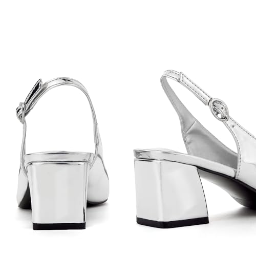 Image of GENSHUO Women's Slingback Closed Toe Block Chunky Low Heel Pumps - 2.36 Inches Office Wedding Party Dress Shoes