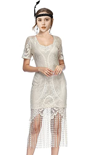 Image of Women 1920s Gatsby Flapper Dress Sexy Open Back Strap Fringed Cocktail Party Dress with 20s Accessories